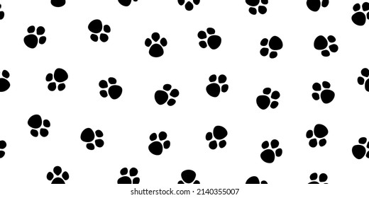 Paw dog seamless pattern. Pet paw on white background. Footprint of dog, cat, panda. Animal seamless texture. Cute wallpaper. Vector.