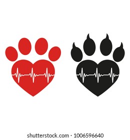 Paw of a dog in the shape of a heart with a pulse