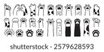 Paw doodle. cute cats paws hand drawn icon set. Outline drawing paws pet line clipart symbol collection. Vector illustration