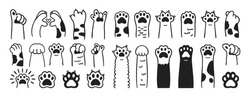 Paw doodle. cute cats paws hand drawn icon set. Outline drawing paws pet line clipart symbol collection. Vector illustration