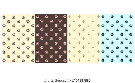paw doodle Patrón sin fisuras pasos de animales, Pistas de animales, huella animal león, gato, pájaro, perro