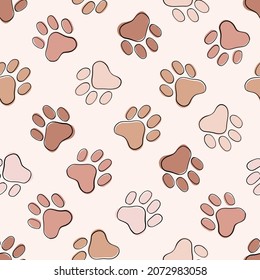 Paw doodle seamless pattern. Digital Illustration Background.