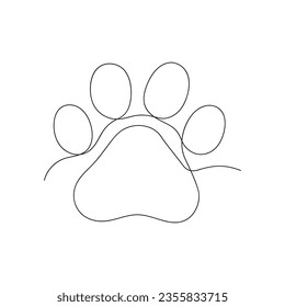 Paw drawn in one continuous line. One line drawing, minimalism. Vector illustration.