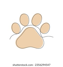 Paw drawn in one continuous line in color. One line drawing, minimalism. Vector illustration.