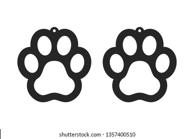 Paw earrings. Dog tag for collar. Laser cut template. Jewelry making. Vector illustration