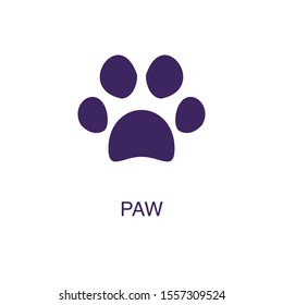 Paw element in flat simple style on white background. Paw icon, with text name concept template