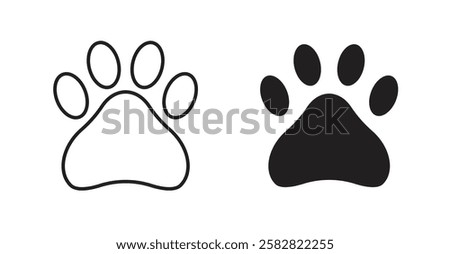 Paw filled and outlined icons vectors on white background