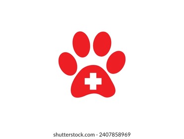 Paw first aid symbol, Veterinarians and healthcare for pets vector icon	