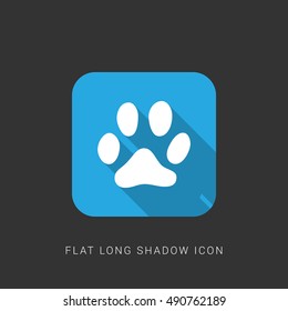 Paw Flat blue long shadow Icon / Logo Design