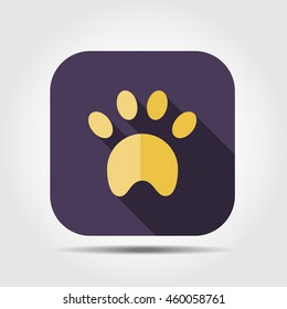 paw flat icon with long shadow, vector illustration