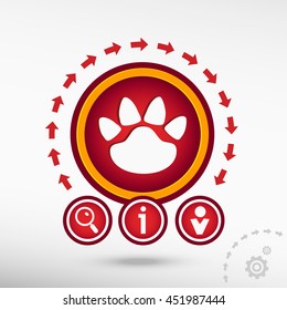 Paw flat icon on creative background. Red design concept for banner, web, advertising, print.  