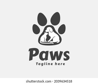 paw foot print dog cat pets care logo template illustration