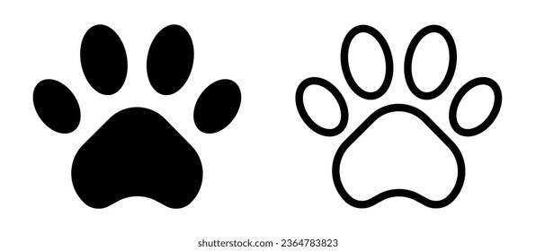 Paw foot trail print of cat. Dog, pawprint, cat paw print on white background.