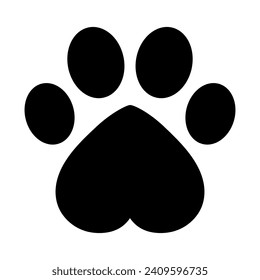 Paw footprint with heart, love paw print icon, cute animal track – stock vector