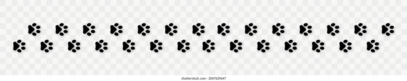 Paw footprint vector illustration. Paw trail with shadow isolated. Silhouette of animal paths. Dog or cat paws print walk. Vector illustration.