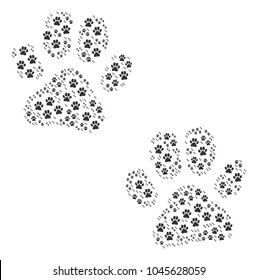 Paw Footprints collage organized in the group of paw footprints design elements. Vector iconized composition combined from simple design elements.