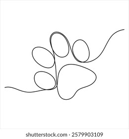 Paw footprints of dog or cat oneline continuous single line animal drawing vector illustration