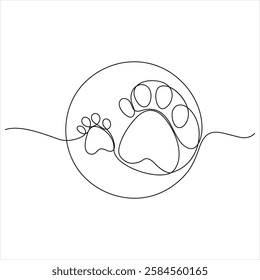 Paw footprints of dog or cat oneline continuous single line animal drawing vector illustration