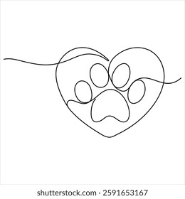 Paw footprints of dog or cat oneline continuous single line animal drawing vector illustration