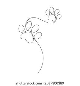 Paw footprints of dog  continuous single line drawing vector illustration