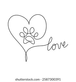 Paw footprints of dog  continuous single line drawing vector illustration