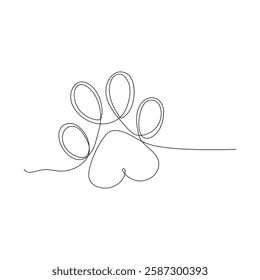 Paw footprints of dog  continuous single line drawing vector illustration