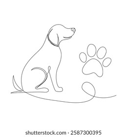 Paw footprints of dog  continuous single line drawing vector illustration