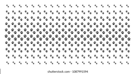 Paw footprints icon halftone pattern, constructed for backgrounds, covers, templates and abstraction effects. Vector paw footprints pictograms organized into halftone grid.