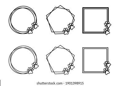 Paw frame, Pet print doodle frame, monogram vector frame