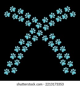 Paw geometric, polygonal, print foot trail. Dog, cat paw print. Vector