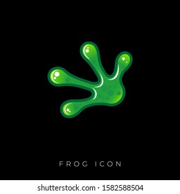 Paw of a green frog. The frog icon. Logo for the tropical world or zoo. Small glossy green paw of a tropical amphibian.