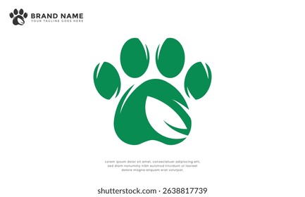 Paw green leaf logo. For natural or organic pet products
