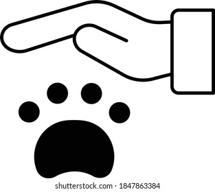 Paw and Hands Pet Care Lover Rescuer Concept Vector Icon Design, Animal Rescue and Shelter Symbol on White Background