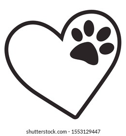 Paw, heart, art, vector illustration