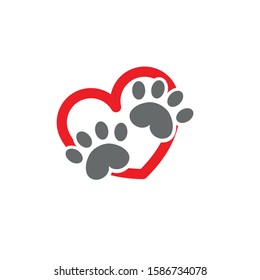 Paw And Heart Flat Icon Vector