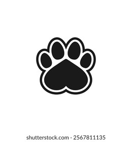 Paw with a heart inside. Vector icon and logo on a white background.