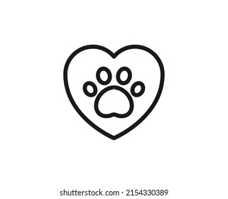 Paw in heart line icon. Vector symbol in trendy flat style on white background. Veterinary sign for design.