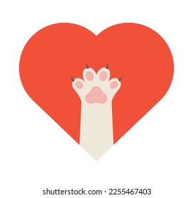 Paw heart love logo icon. Dog cat vector animal red heart background illustration icon