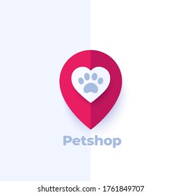 paw and heart in mark, pet shop logo design