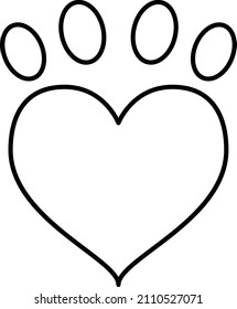 Paw Heart Outline Icon Vector