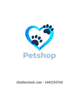 paw and heart, pet shop vector logo design
