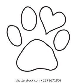 paw heart print pet lover line art vector illustration printable