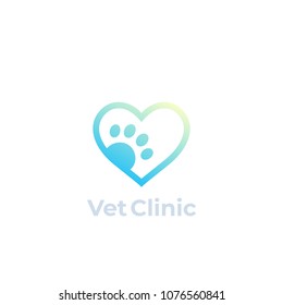 paw and heart, vet, veterinary clinic vector logo