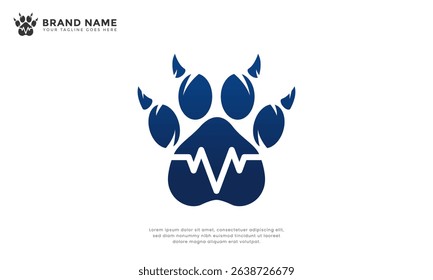 Paw heartbeat EKG line. Veterinary clinic or pet care symbol