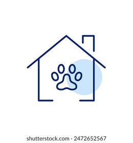 Paw and home. Pet adoption from shelter. Pet-friendly housing. Pixel perfect vector icon
