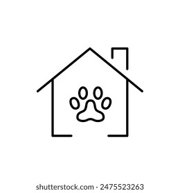 Paw and home. Pet adoption from shelter. Pet-friendly housing. Pixel perfect, editable vector icon