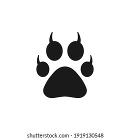 Paw icon. Black print paw trace. Footprint of unknown animal. Vector isolated on a white.