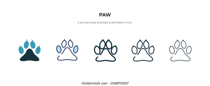paw icon in different style vector illustration. two colored and black paw vector icons designed in filled, outline, line and stroke style can be used for web, mobile, ui