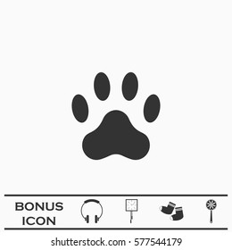 Paw icon flat. Black pictogram on white background. Vector illustration symbol and bonus button