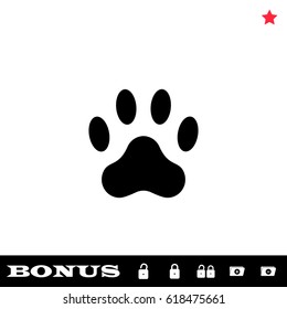 Paw icon flat. Black pictogram on white background. Vector illustration symbol and bonus button open and closed lock, folder, star